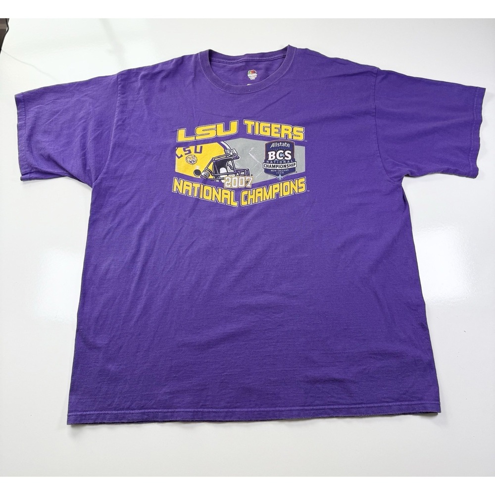 LSU Tigers Football 2007 National Champions Purple Shirt‎ Size 2XL BCS NCAA VTG